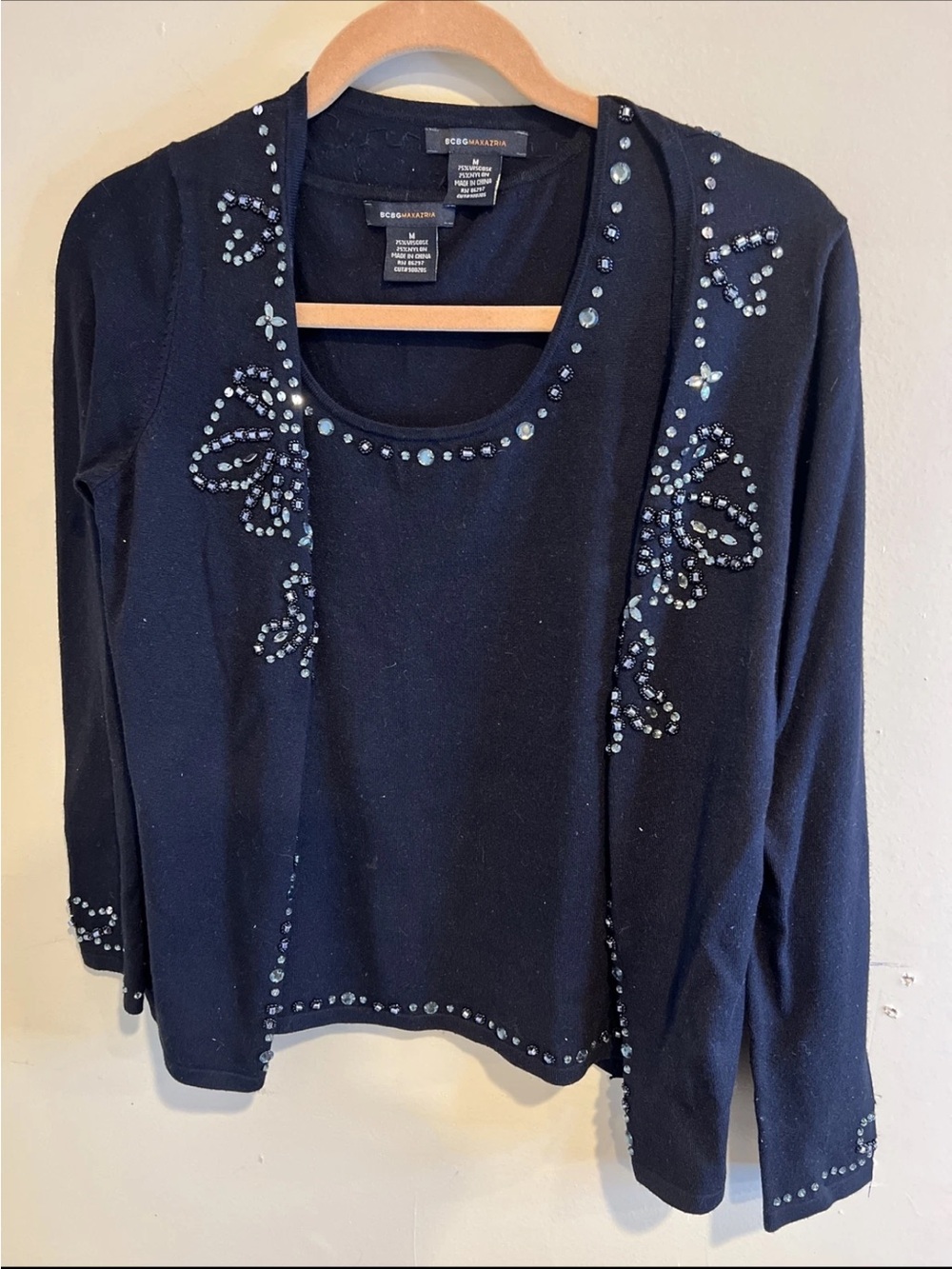 BCBGMAXAZRIA Embellished Navy Women's Sweater and Tank Top